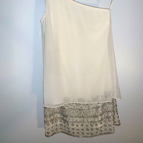 Adrianna Papell One shoulder, beaded White Dress 2 - Picture 1 of 6